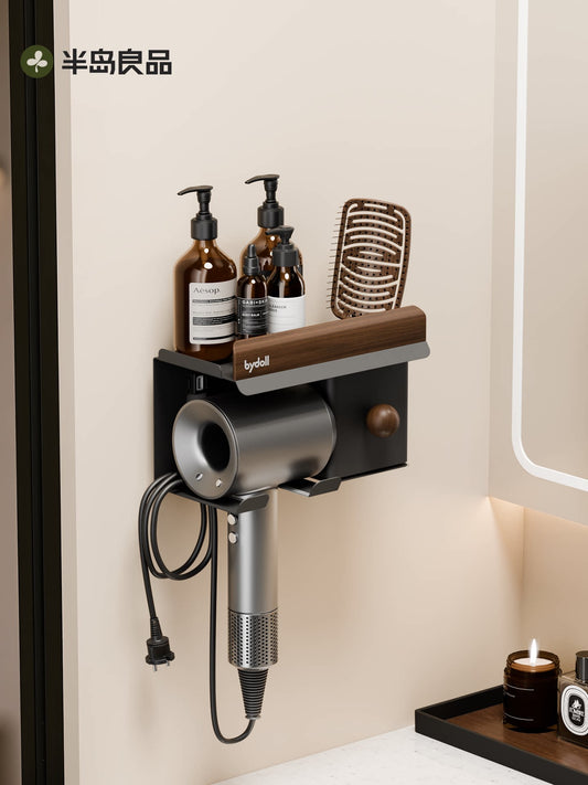 Bathroom hair dryer wall mount bracket, hair dryer free punching suction cup comb storage rack, hair dryer hanging shelf