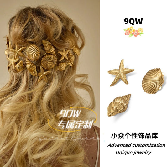 9QW self-made ins new lightweight ocean style shell starfish hairpin high-end bang clip side clip headdress