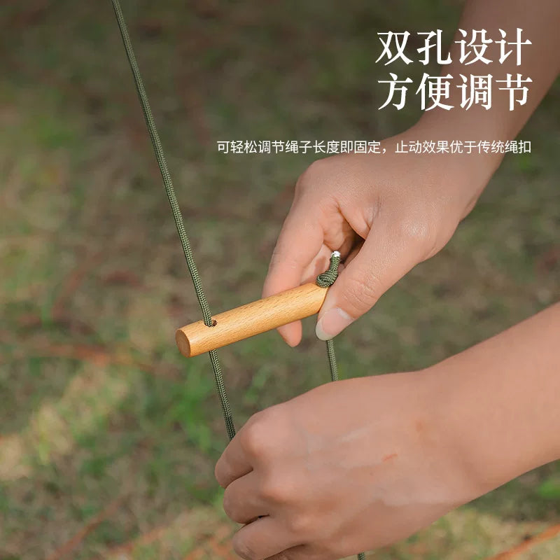 Outdoor camping beech wood double eye wind rope buckle camping tent canopy fixed buckle adjustment anti-slip wooden buckle camping accessories