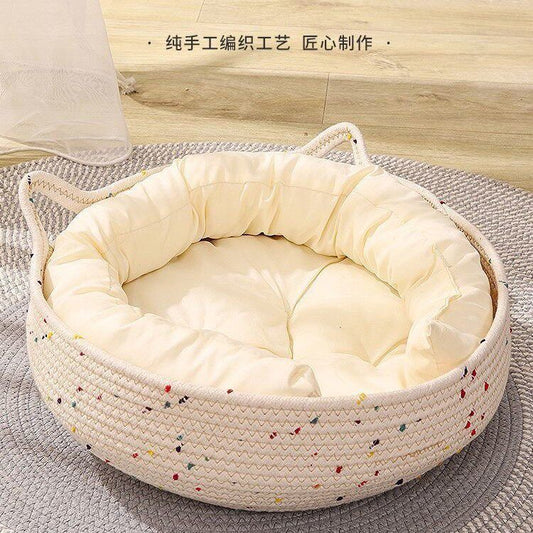Rattan cat nest all-season universal summer cool pet sleeping basket indoor dual-purpose anti-scratch and washable rattan cat nest