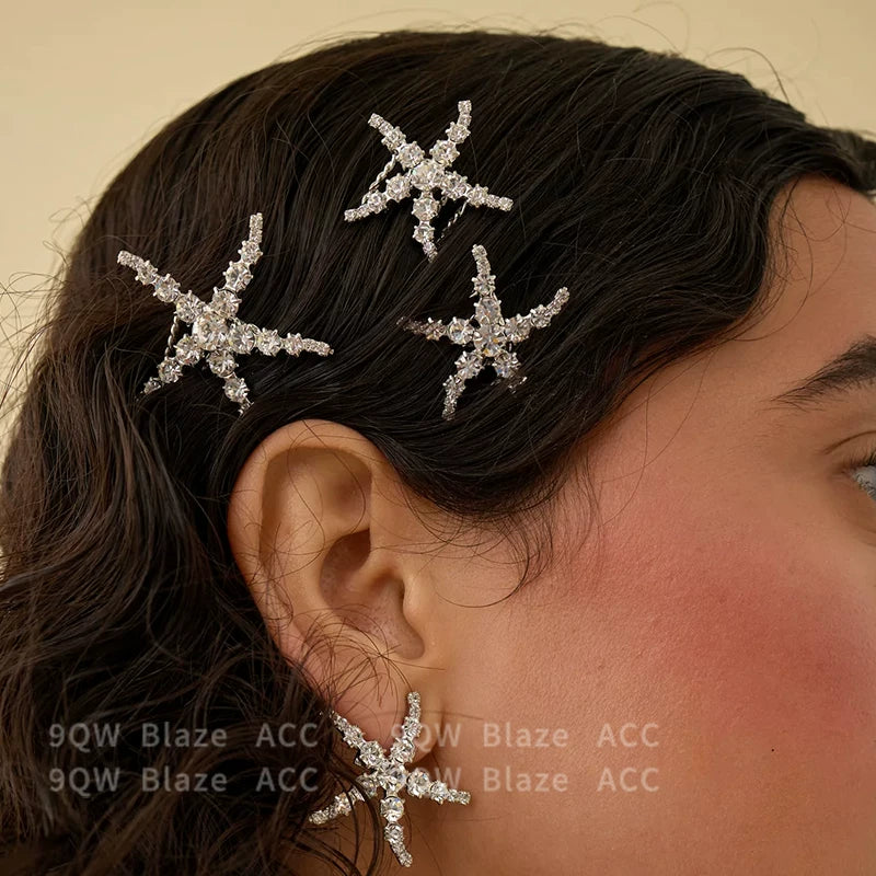 Exquisite starfish rhinestone hairpins, unique and beautiful side hairpins, atmospheric wear, 2025 new high-end hair accessories