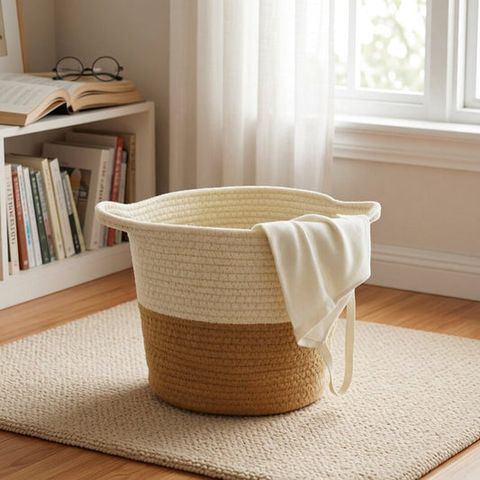 Cotton thread woven basket storage basket fabric clothes basket children's underwear utility box snack toy bucket household dirty laundry basket