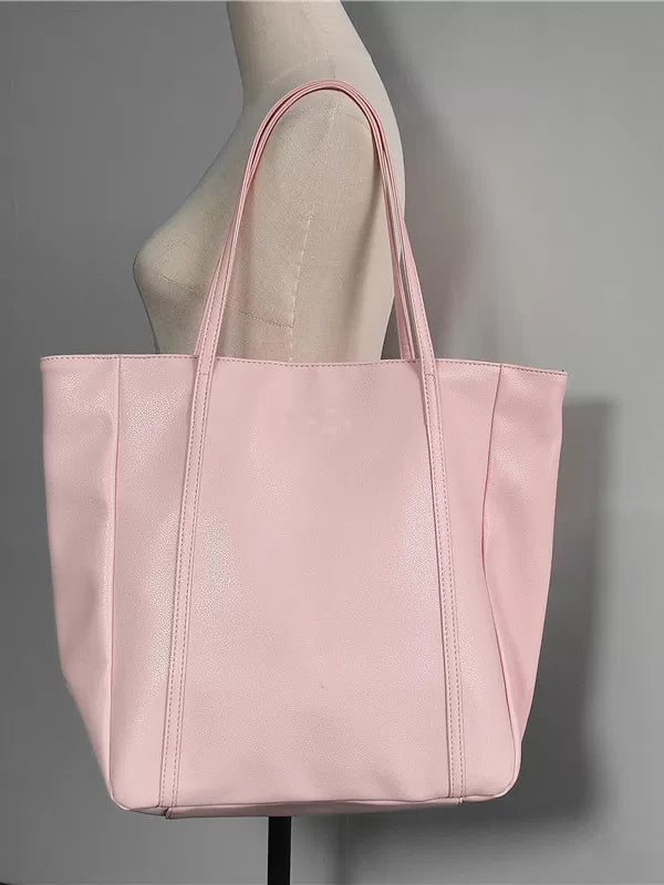 Pink bag women's large-capacity commuter tote bag college students in class lightweight and versatile niche soft leather shoulder bag
