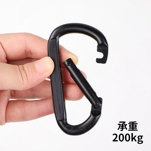 No. 8 D-shaped outdoor carabiner, load-bearing iron hook, connecting ring, safety buckle, spring buckle, all-black anti-loss hook