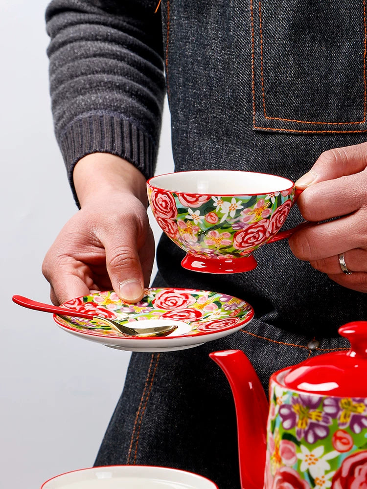 European coffee cup high value 220ml household hand-painted ceramic light luxury afternoon tea cup and saucer set 2025 new