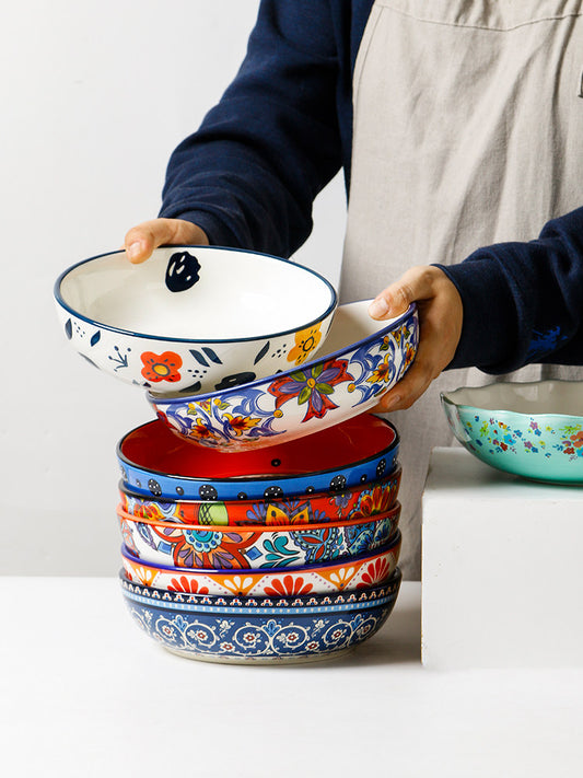 European and American guest plates, European creative salad plates, soup plates, hand-painted ceramic tableware, pastoral style, household meal plates, dinner plates