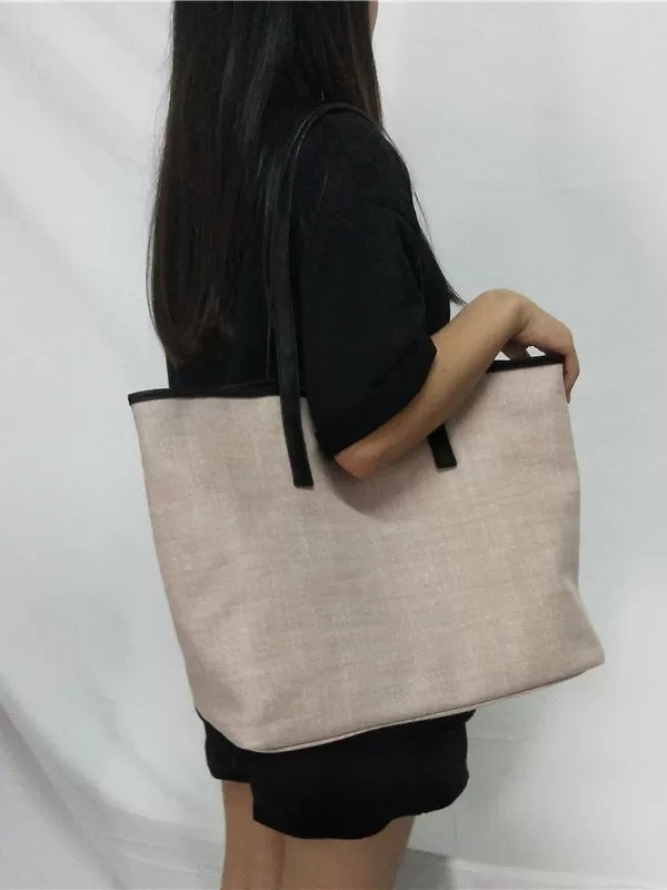 Spliced canvas tote bag niche design large capacity commuter bag color blocking retro tote shoulder export bag