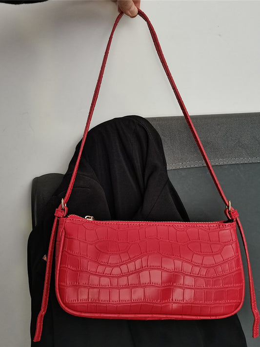 Export French vintage armpit bag red bag women's wedding crossbody workplace commuter one-shoulder crocodile baguette bag