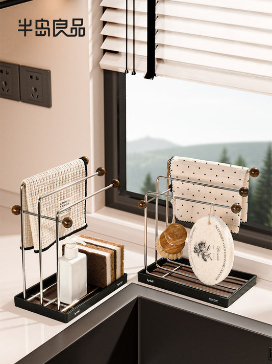 Rag drain rack stainless steel household storage narrow side hanging dishcloth sponge window sill special kitchen drying rag rack