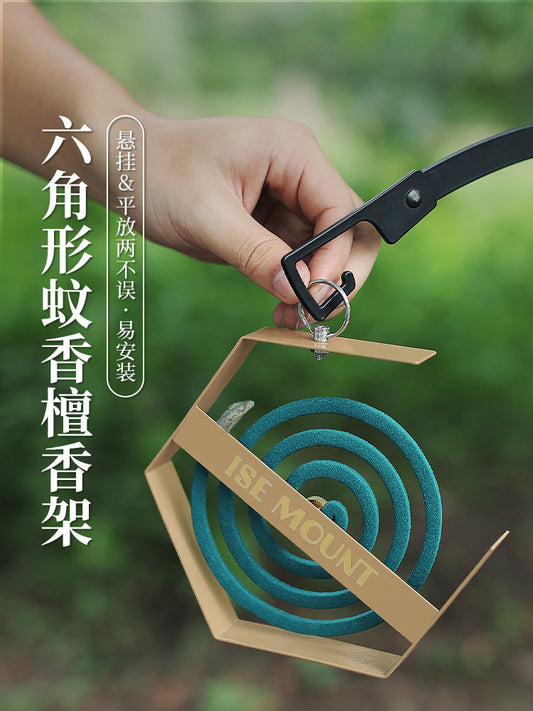 Metal mosquito coil stand outdoor camping creative home hanging G-shaped iron fireproof and anti-scald hexagonal sandalwood holder