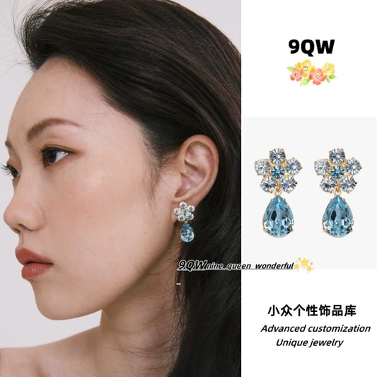 9QW self-made light luxury style spring and summer color contrast with crystal plum blossom pendant earrings women's high-end earrings
