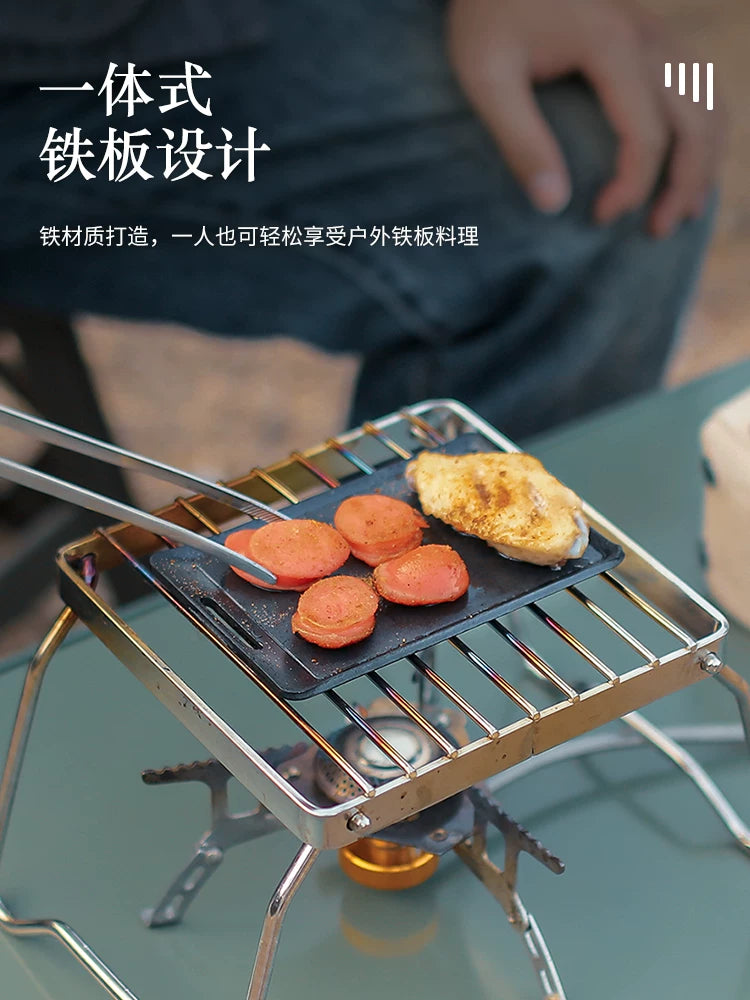 Super small non-stick barbecue plate, square outdoor camping, portable fried steak grill plate, mini iron plate barbecue meat plate