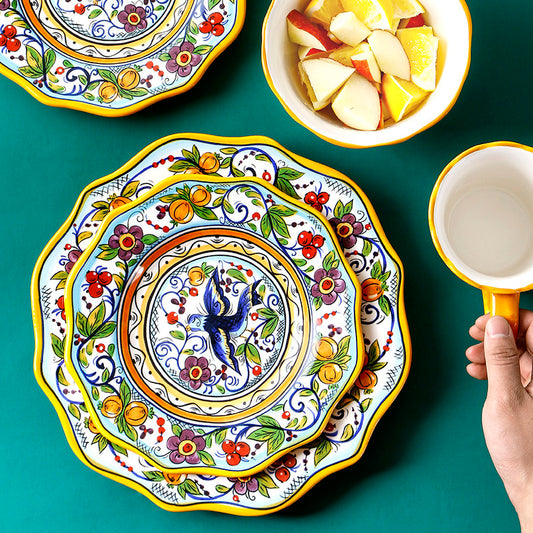 Plate Creative Hand Painted Ceramic Plate Western Plate Dish Plate Irregular Steak Plate Household Decorative Plate Ornaments