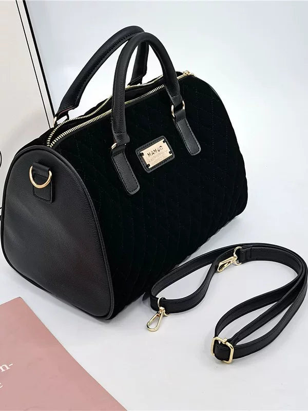 Velvet Lingsta Boston Handbag Women's Versatile Commuter Large Capacity One Shoulder Crossbody Bag Simple Niche Design Bag