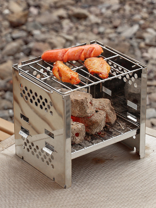 Camping BBQ Grill Stainless Steel Outdoor Portable Wood Stove Camping BBQ Grill Charcoal Grill BBQ Picnic Charcoal Grill