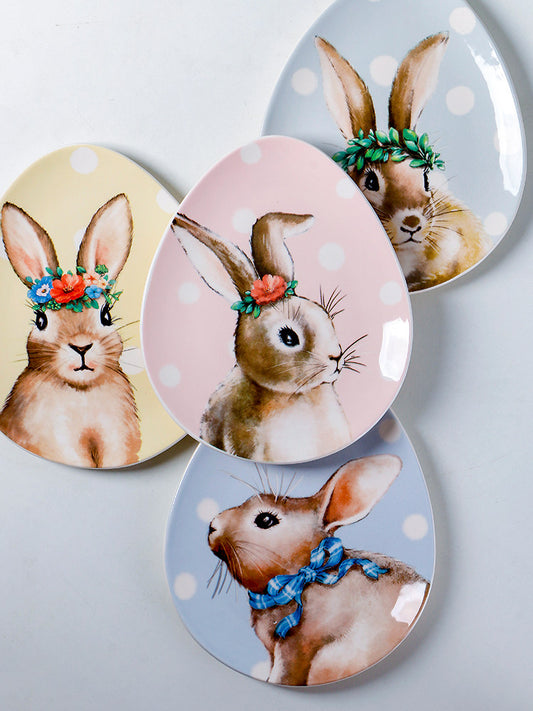 High-value plates, cute vegetable plates, breakfast plates, household forest rabbit pattern dinner plates, girls' snacks, cake plates