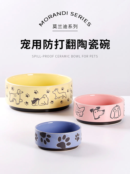 Creative ceramic anti-knocking pet dog bowl three-color rice bowl bowl shaped large bowl high-value cat bowl export original