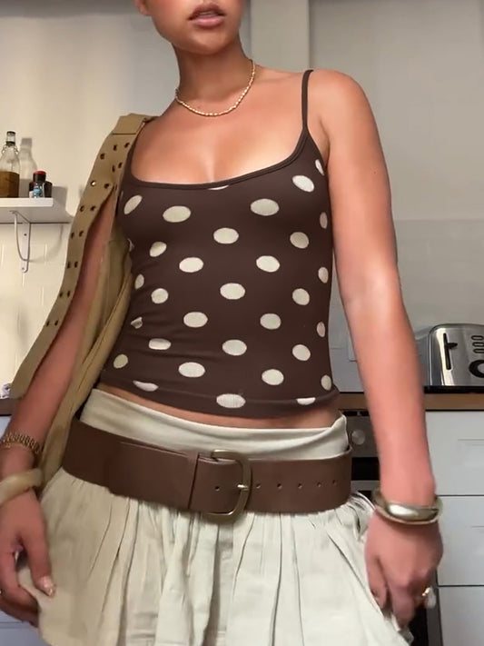 American retro fashion polka dot camisole 2026 summer new hot girl slim slim short crop top T-shirt