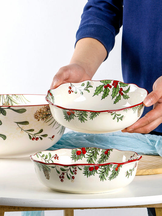 Hand-painted underglaze color ceramic salad bowl household noodle bowl shallow bowl irregular special-shaped tableware snack fruit bowl