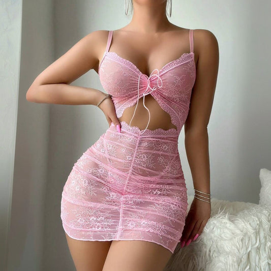 [Coco Witch] Sexy see-through thin lace mood hollow slim hip hip pajama dress girl