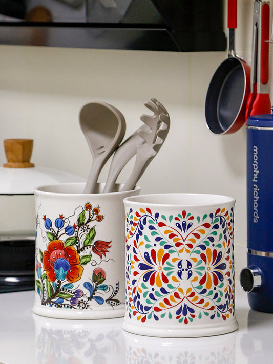 OMK American Painted Ceramic Storage Jar Creative Home Kitchen Spoon Shovel Storage Tube Baking Tools Storage Jar