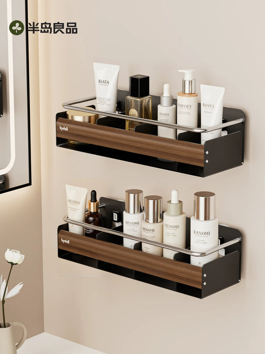 Bathroom storage racks, toilet washbasins, suction cup storage racks, walnut free perforation wall storage shelves
