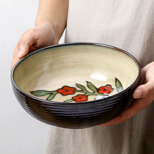 Japanese Fish Plate Underglaze Colorful Vegetable Plate Household New Ceramic Snack Plate Vintage Tray Creative Deep Plate Round