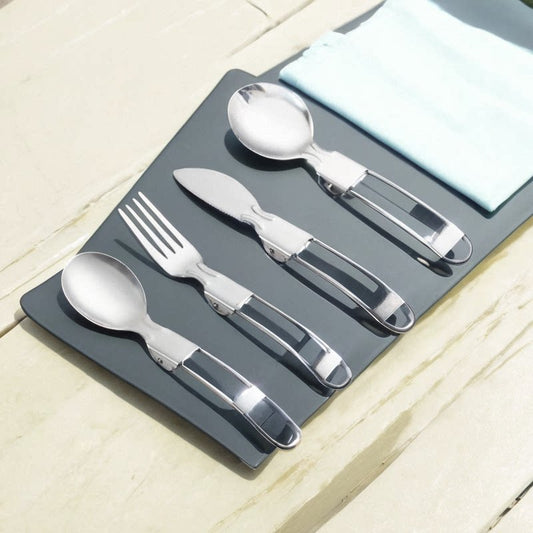 304 stainless steel folding tableware knife, fork spoon chopsticks set outdoor travel camping barbecue portable half folding dinner spoon