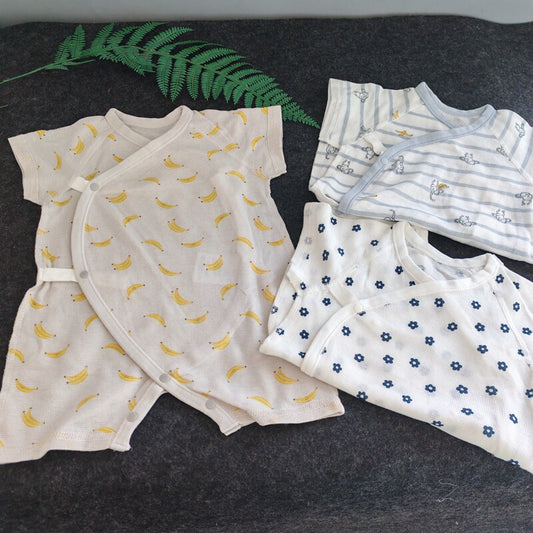 Daily singles newborn baby light and breathable short-sleeved crawling clothes baby cotton summer one-piece fart wrap mesh thin style