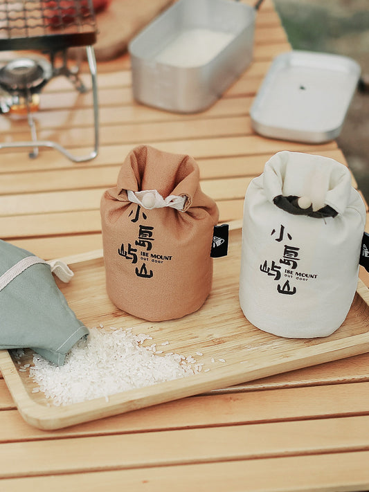 Outdoor camping grain rice bag funnel mouth wooden buckle drawstring mouth is not easy to spill 1KG large capacity canvas storage bag