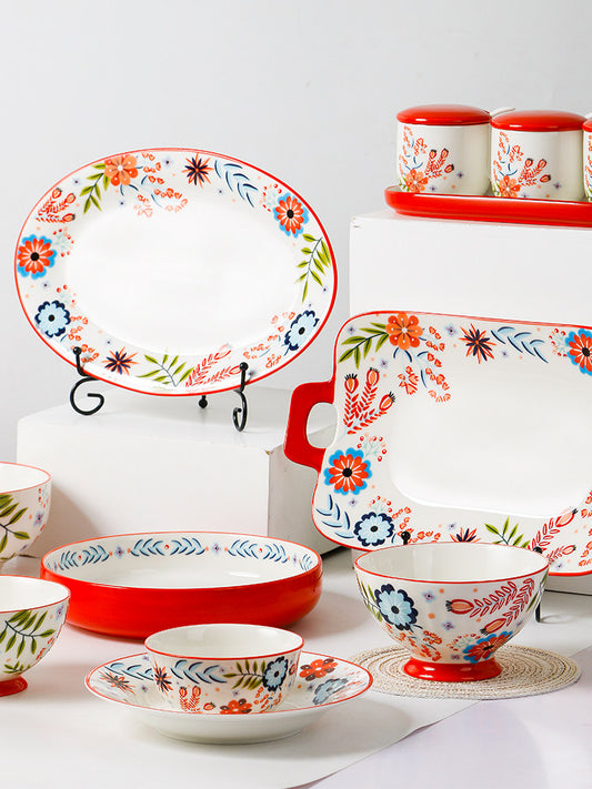 European-style ceramic tableware small fresh pattern bowls and plates series household rice bowls noodle bowls personality amphora fish plate oval plate