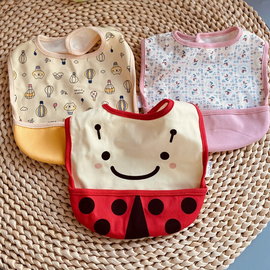 Exported to Japan, thin, waterproof, easy to clean, easy to dry, soft baby baby large bib three-dimensional meal pocket 3 pieces