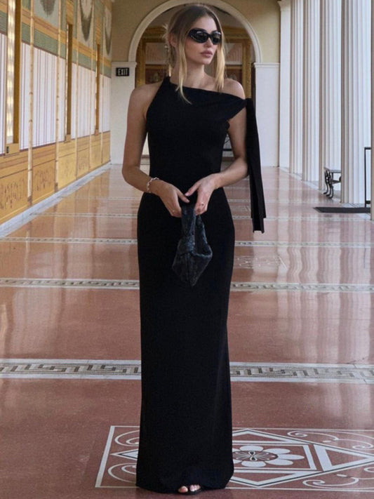 Kardashian's same slanted shoulder strap slip dress 2026 summer new hot girl sexy hip-hugging mermaid long skirt