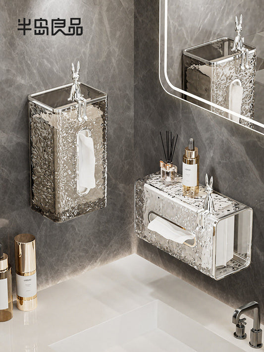 Light luxury face towel storage boxPaper towel boxWall mounted kitchen, toilet, toilet, bathroom upside down drawer box, transparent
