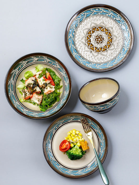 Plate set: Nordic bowl, combination dish, round plate, home rice bowl, personalized dining room, microwaveable