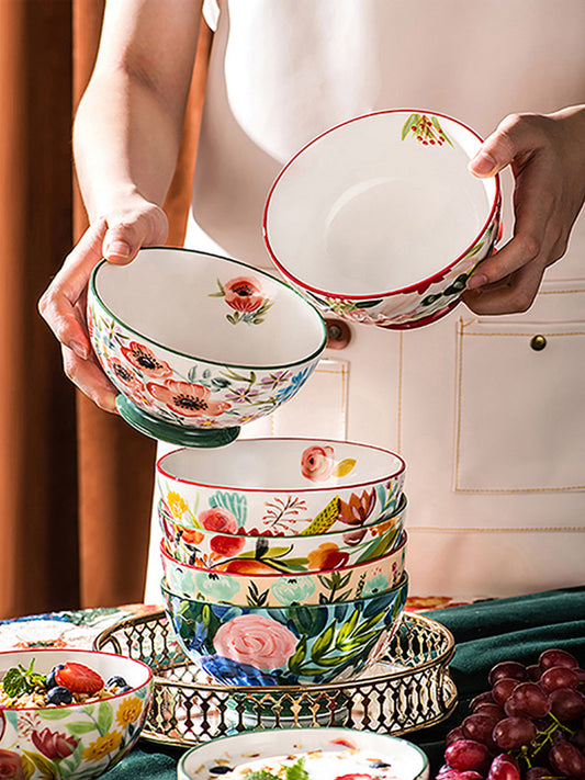 OMK American Painted Stempan High Value Ceramic Dessert Rice Bowl Set Home One Person One Color Noodle Bowl