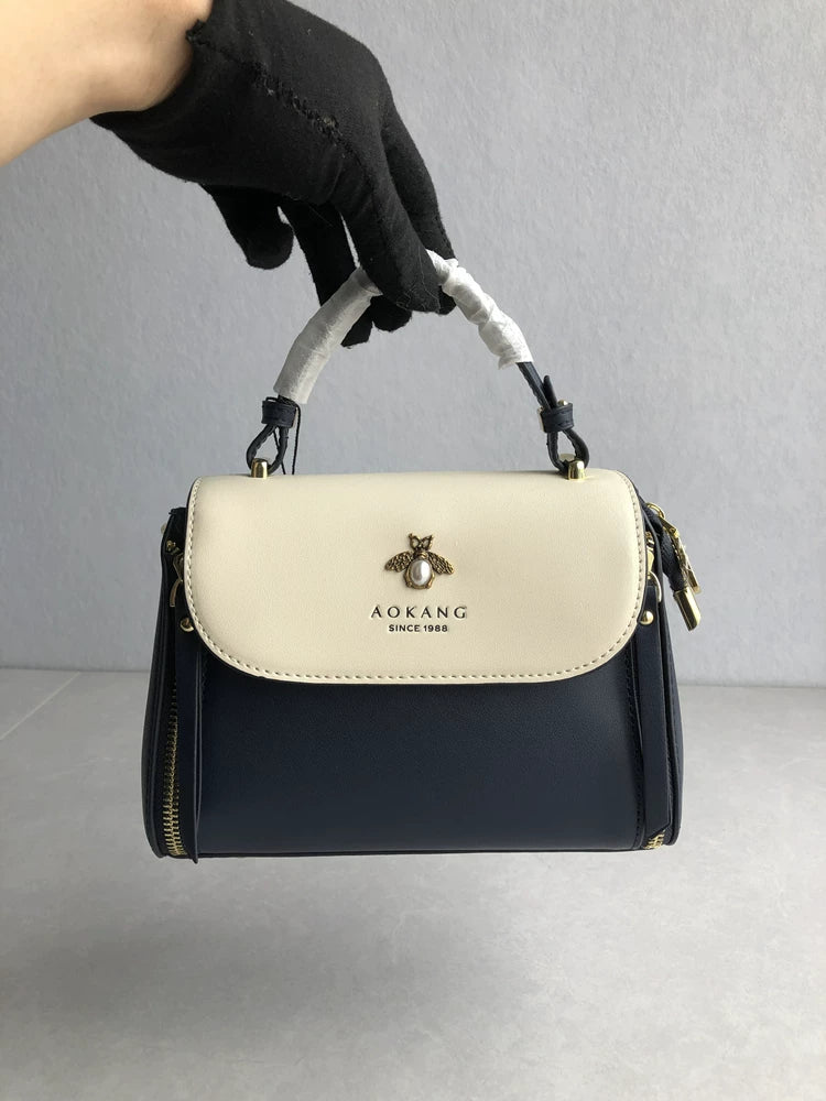 2024 new women's bag hand-held crossbody bag leather cowhide high-end fashion versatile contrast light luxury shoulder bag