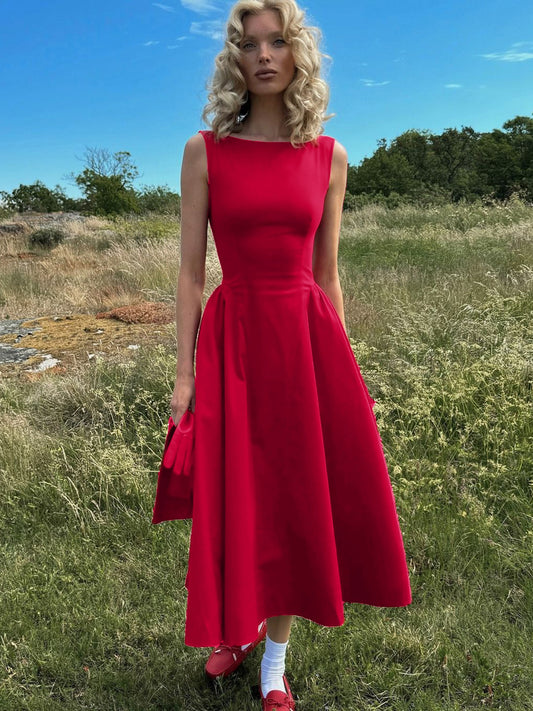 Sasha Elsahosk same sleeveless dress 2026 summer wear Hepburn-style temperament waist slimming long skirt