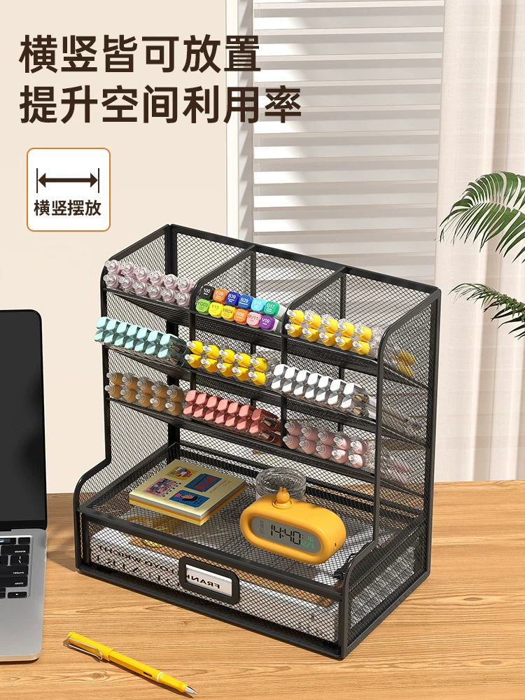 Diagonal insert metal pen holder storage box, office desktop storage, integrated creative shelf, children's boy and girl pen barrel, student pen holder, multi-functional pen table, finishing artifact, drawer type