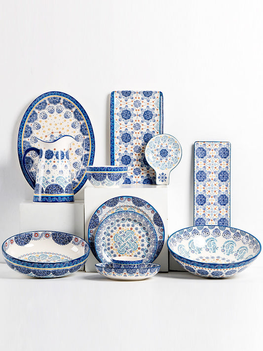 Creative Ceramic Tableware European Western Dinner Plate Underglaze Color Rice Bowl Flat Plate Home Salad Bowl Dish Plate Rectangular Plate