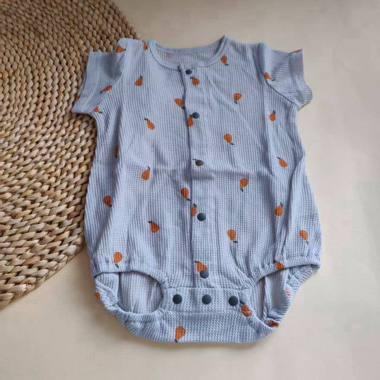 Daily single baby summer waffle sleeveless jumpsuit baby thin breathable front open bag fart clothes crawling clothes 60-70
