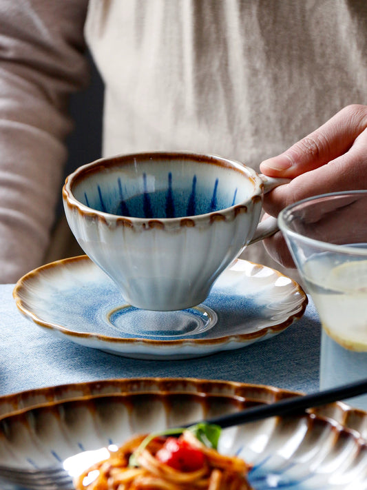 OMK Retro Style Beautiful Coffee Cup Home Ceramic Latte Art Cup High-end Afternoon Tea Cup and Saucer Set