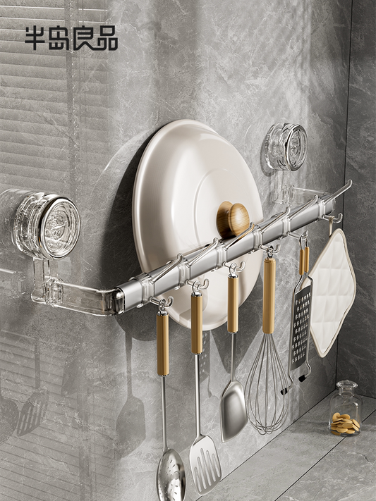 Light luxury suction cup spatula rack kitchen shelf hook no punching extension multi-functional wall-mounted kitchenware storage Y