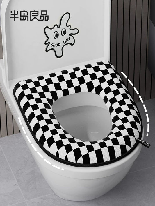 Retro style summer toilet cushion household mat universal zipper toilet cover waterproof toilet mat