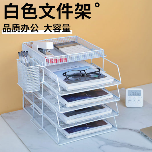 Metal wrought iron file shelf, office A4 multi-layer folder data shelf, desktop file shelf, desk storage, student document storage, office supplies, book stand, file box