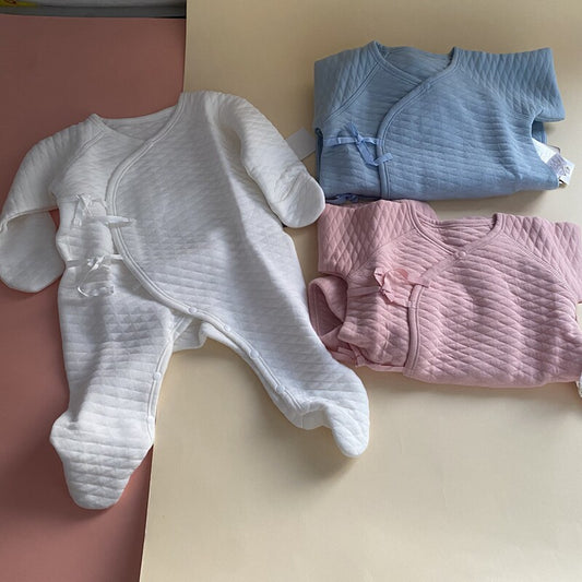 Japanese fabric kitchen newborn top, cotton monk suit, slanted placket, belly protection bodysuit, foot wrap A category 3-6 months