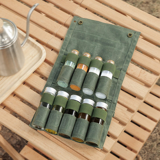 Camping seasoning bottle storage bag cruet outdoor barbecue cruet combination oil bottle oil pot set canvas bag