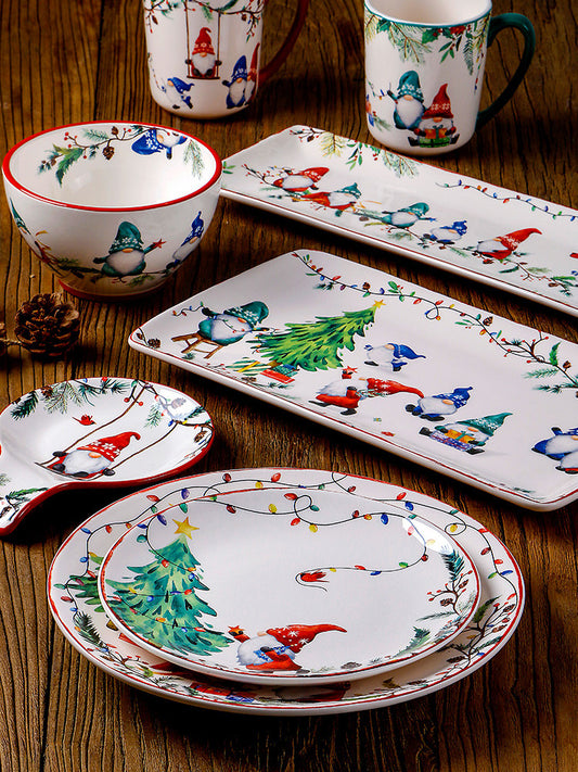 OMK Goblin Ceramic Plate Large Size Dinner Plate Dish Plate Rectangular Tray Creative Christmas Vibe Tableware Underglaze