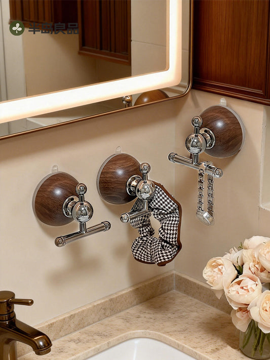 Suction cup hook, no punching required, hanging clothes hook behind the door, bathroom strong load-bearing, non-marking, bathroom walnut color, medieval style sticky hook