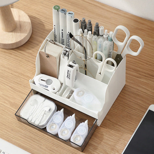 Multi-functional pen holder office desktop storage high-value large-capacity creative multi-compartment pen holder with drawer storage pen bucket
